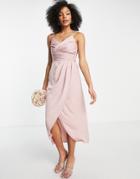 Little Mistress Bridesmaid Satin Wrap Dress In Pink