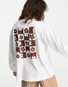 Asos Design Long Sleeve T-shirt With Checkerboard Floral Print In White
