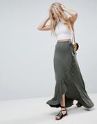 Asos Jersey Maxi Skirt With Wrap And Belt Detail - Green