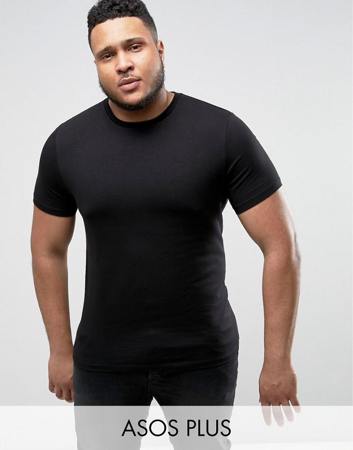 Asos Plus Muscle T-shirt With Crew Neck In Black - Black
