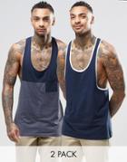 Asos Tank With Contast And Extreme Racer Back 2 Pack Save 17% - Navy