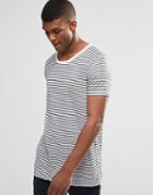 Asos Super Longline T-shirt With Mini Black And White Stripe In Linen Look Slub With Cap Sleeve