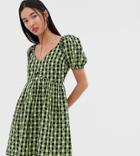 Collusion V-neck Gingham Smock Dress-multi