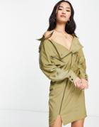 Asos Design Soft Tux Mini Dress With Zip Detail-green