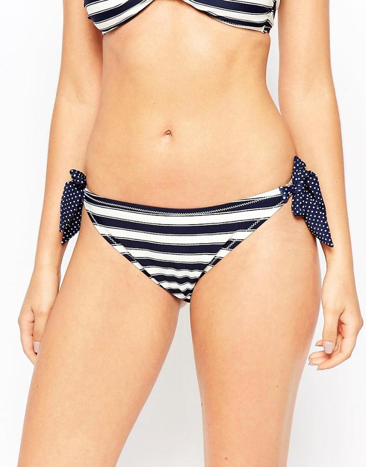 Marie Meili Laguna Stripe Tie Side Bikini Bottoms - Dark Denim Stripe