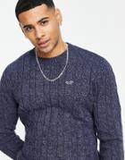 Hollister Icon Logo Lightweight Cable Knit Sweater In Navy