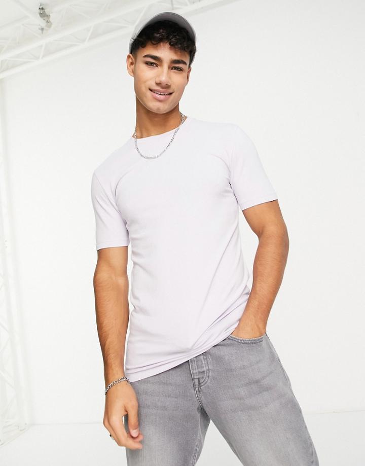Asos Design Muscle Fit T-shirt With Crew Neck In Washed Lilac-purple