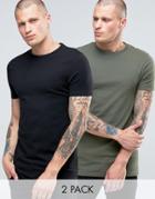 Asos 2 Pack Longline Muscle T-shirt In Black/green - Multi