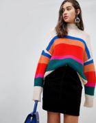 New Look High Neck Sweater In Cream Stripe - Cream