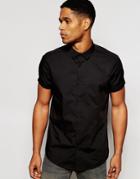 Asos Smart Shirt In Black With Short Sleeve - Black