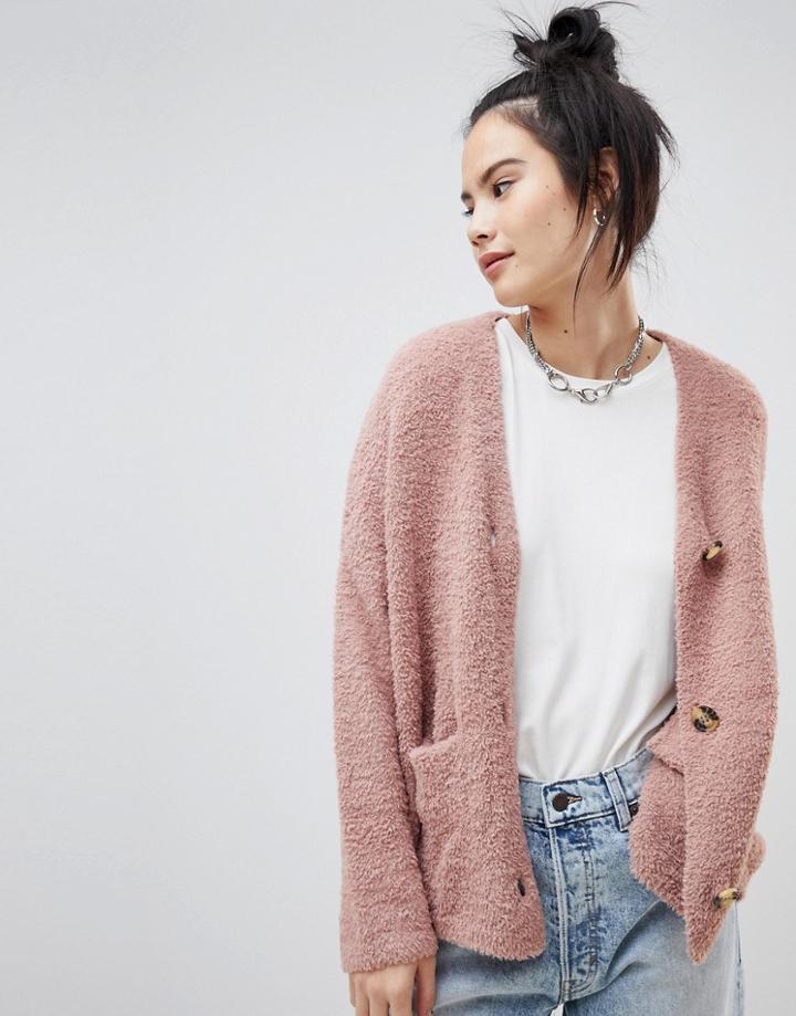 Pull & Bear Button Front Cardigan In Pink - Pink