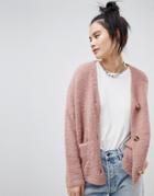 Pull & Bear Button Front Cardigan In Pink - Pink