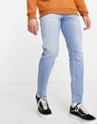 Asos Design Stretch Slim Jeans In 'less Thirsty' Light Wash With Rip-blues