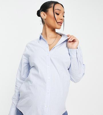 Pieces Maternity Oversized Shirt In Blue Stripe-blues