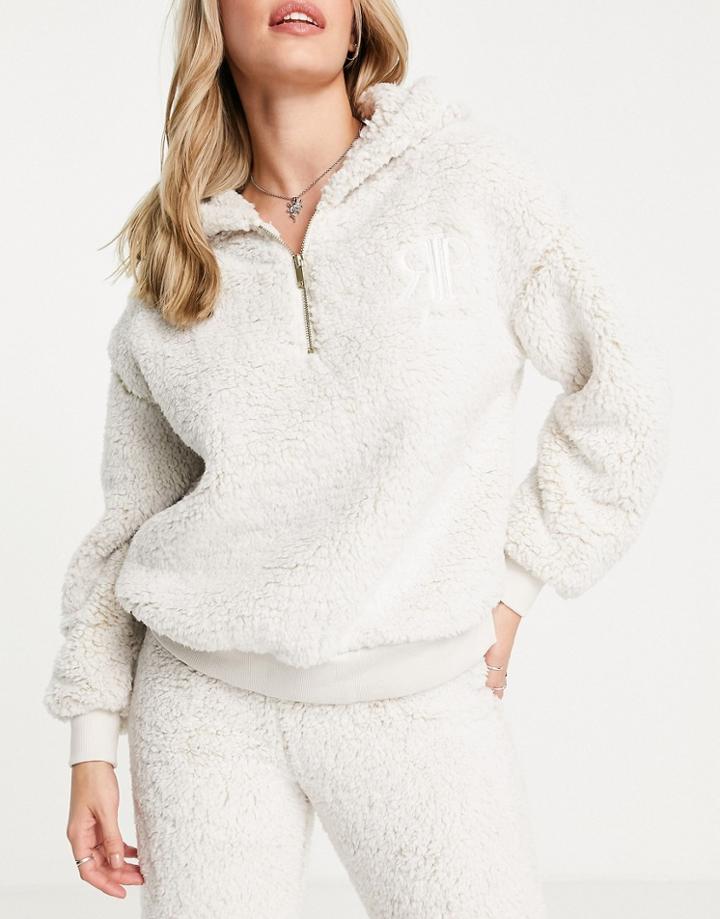 River Island Sherpa Half Zip Hoodie In Beige - Part Of A Set-neutral