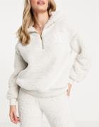 River Island Sherpa Half Zip Hoodie In Beige - Part Of A Set-neutral