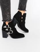 Lost Ink Ardell Western Heeled Ankle Boots - Black