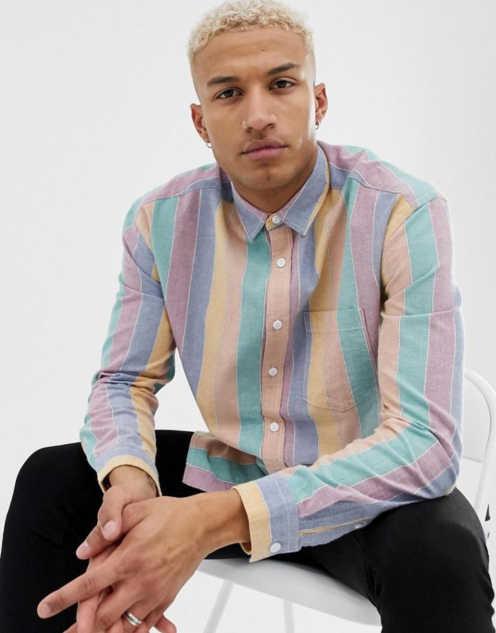 Asos Design Regular Multi Color Oxford Stripe Shirt - Multi