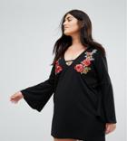 Praslin Tunic Dress With Floral Embroidery - Black