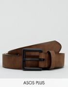 Asos Plus Slim Belt In Faux Leather With Burnished Edges - Brown