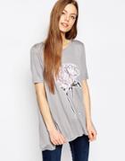 Asos T-shirt In Swing Fit With Flower Print - Gray