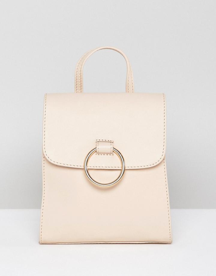 Asos Design Leather Mini Backpack With Ring - Pink