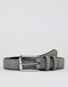 Asos Design Wedding Smart Faux Leather Slim Belt In Gray With Double Keepers And Silver Roller Buckle - Gray