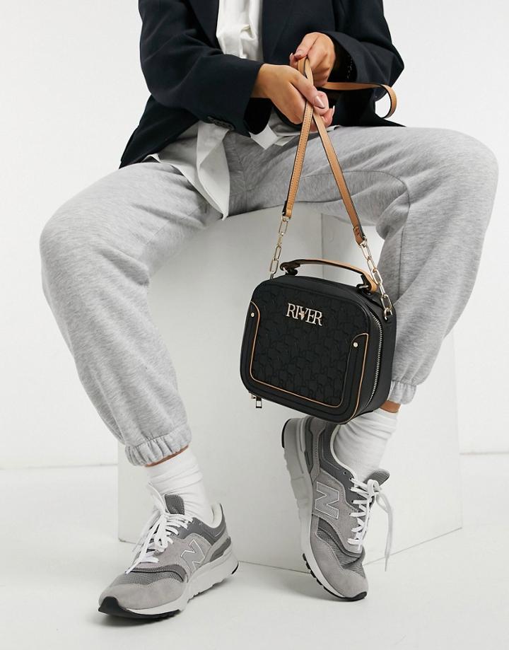 River Island Logo Top Handle Boxy Crossbody Bag In Black