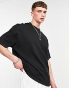 Asos Design Oversized Lightweight Waffle T-shirt In Black