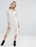 Chandelier Embroidered Mesh Midi Dress With Detachable Slip - Cream