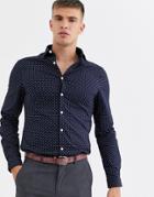 Asos Design Slim Fit Navy Ditsy Print Work Shirt In Navy