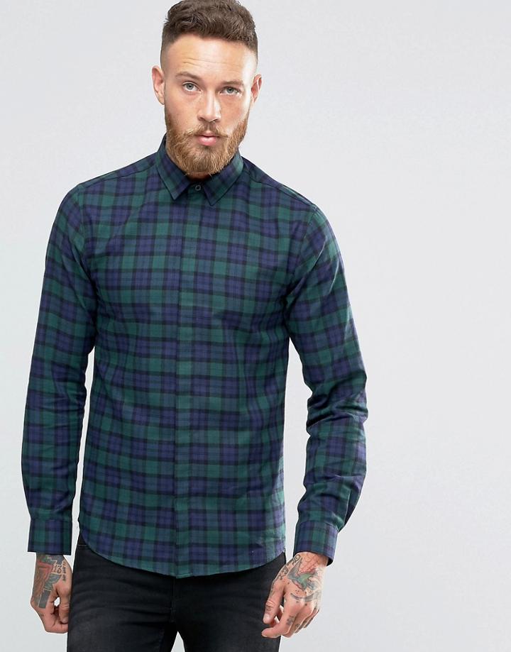 Noose & Monkey Skinny Shirt In Plaid - Green