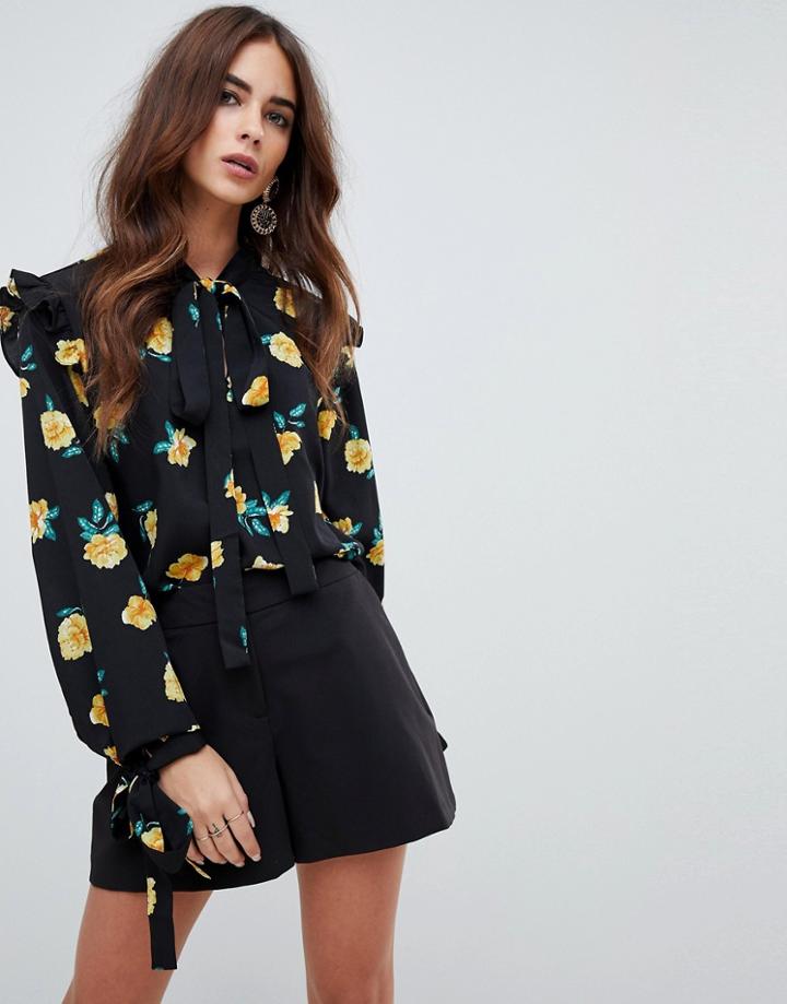 Fashion Union High Neck Top With Ruffle Detail - Black