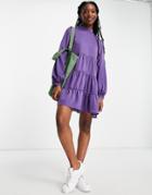 Lola May Tiered Mini Smock Dress In Purple