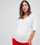 Asos Design Maternity Oversized V-neck T-shirt In Lightweight Rib In White - White