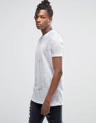 Asos Longline T-shirt With Subtle Floral Print In Linen Look - White