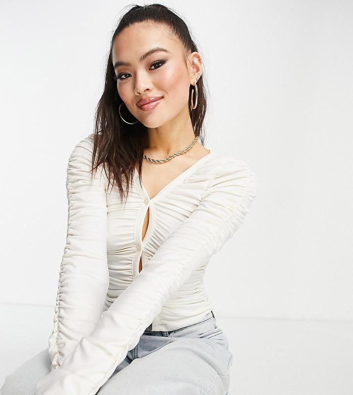 Asyou Ruched Plunge Top In Ecru-white