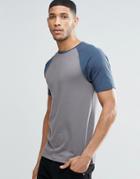 Asos Muscle T-shirt With Contrast Raglan Sleeves In Gray/blue - Gray
