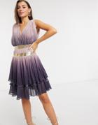 Traffic People Ombre Tiered Dress In Pink And Purple-multi