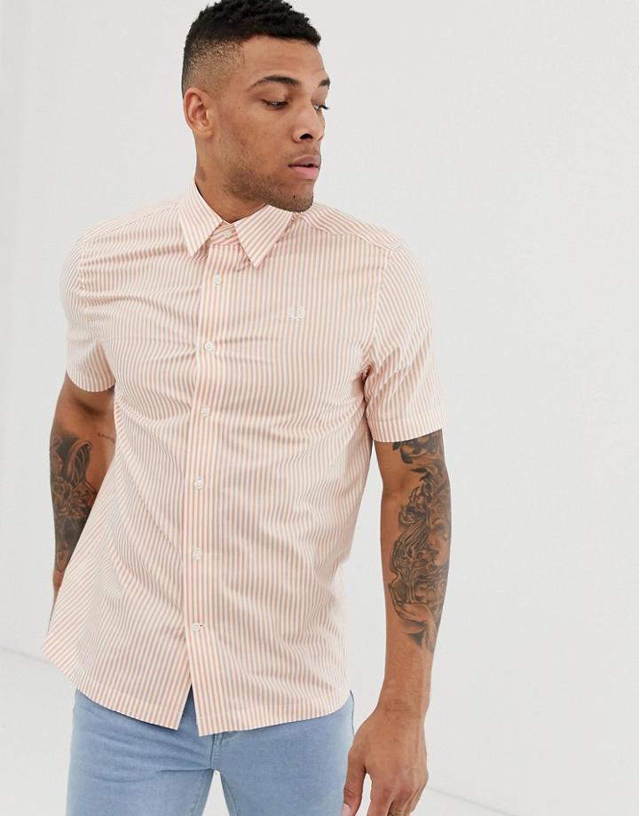 Fred Perry Stripe Short Sleeve Shirt In Orange