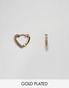 Orelia Pave Gold Plated Heart Huggie Hoop Earrings - Gold