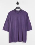 Asos Design Oversized T-shirt In Purple Cotton Blend Acid Wash - Purple