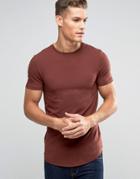 Asos Longline Muscle T-shirt With Curved Hem In Chestnut - Red