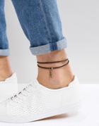 Asos Leather Anklet With Feather - Black