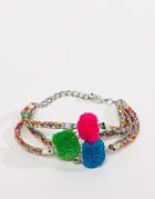 Asos Design Colorful Woven Pom Multirow Bracelet - Multi