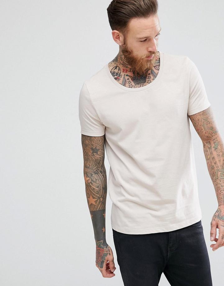 Asos T-shirt With Scoop In Cream - Beige