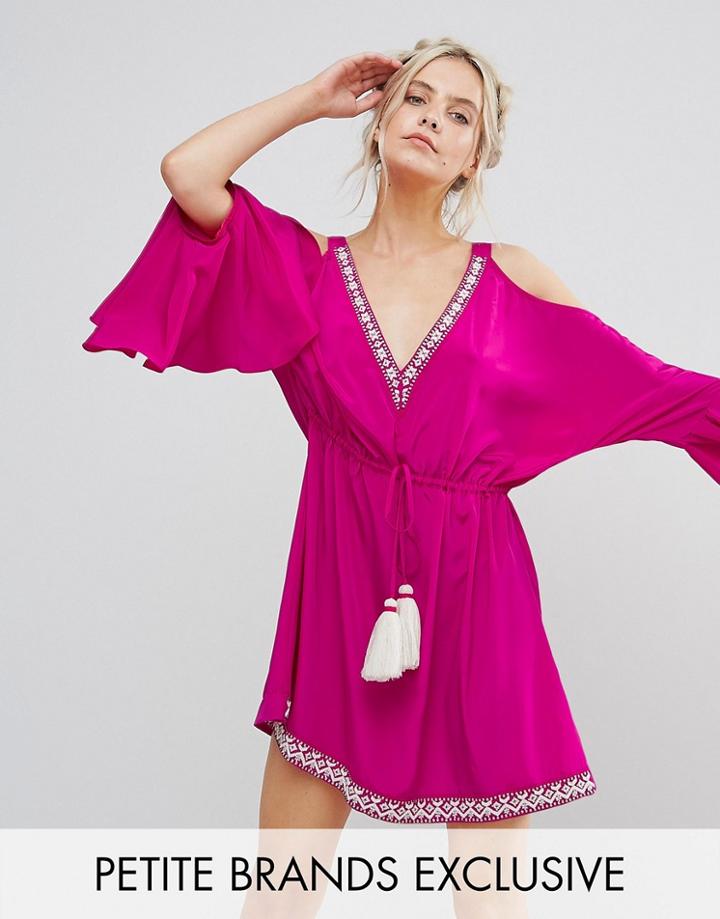 White Cove Petite Embellished Cold Shoulder Romper Dress With Peplum Hem Detail - Pink