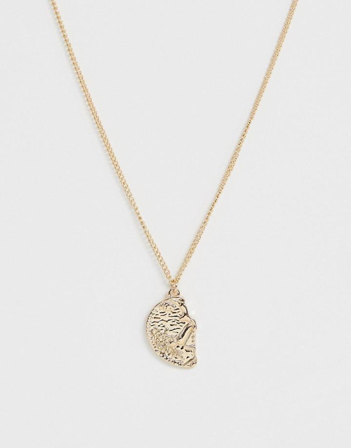 Asos Design Necklace With Broken Molten Coin Pendant In Gold Tone