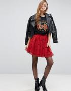 Asos Mini Tulle Skirt With Flocked Polka Dot - Red