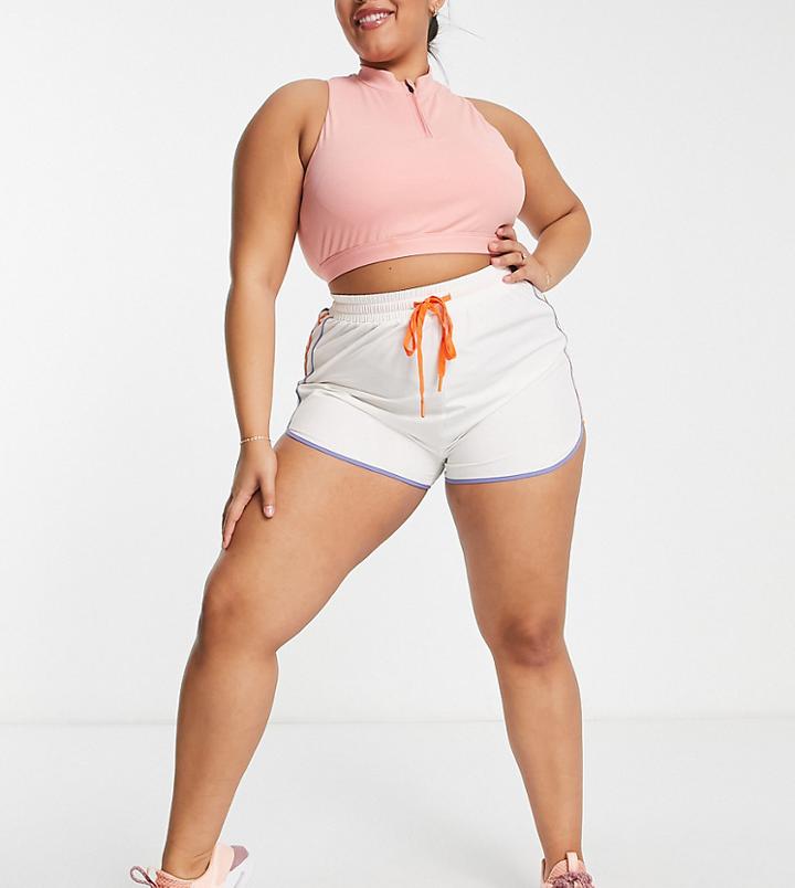 South Beach Plus Polyester Woven Runner Shorts In Off White With Contrast Binding